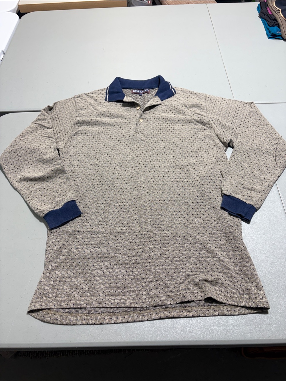Mens XL tan & navy Long-Sleeve Polo - Men's Casual Polo